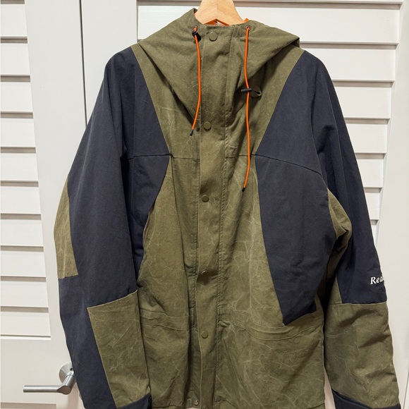 Readymade Olive Green and Black Hooded Raincoat with Orange Drawcords